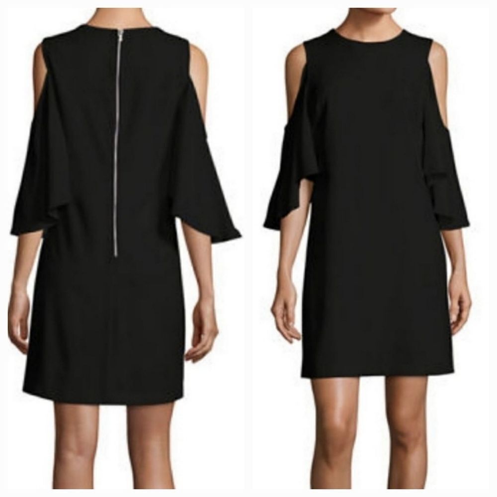 Alice + Olivia Coley Ruffled Cold Shoulder Shift Dress Size 8 Black